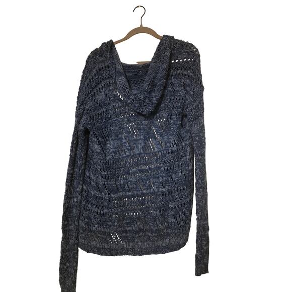 Hollister Womens Open Knit Cardigan M/L Blue Hooded Knitted Preppy Casual Norm - Picture 2 of 8
